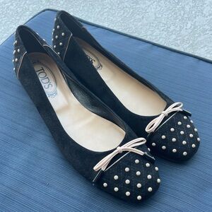 Beautiful Tod’s Black Suede Ballet Flats, Made in Italy, Size 40 Shoes